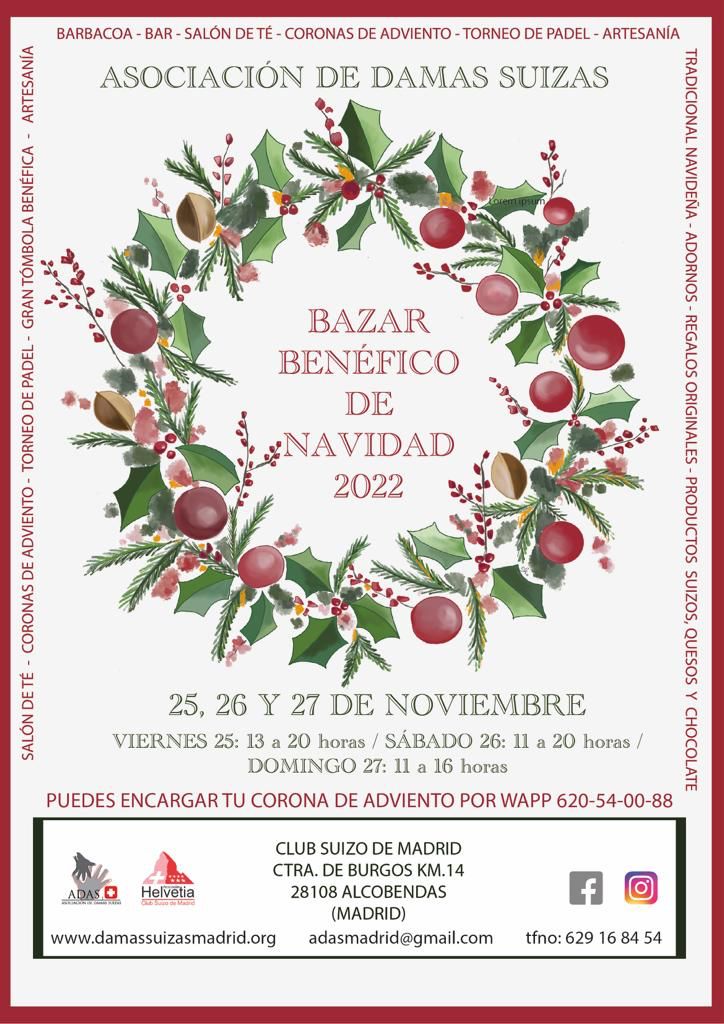 Bazar Benéfico de Navidad<br> Asociación de Damas Suizas <br> 25, 26 y 27 de Noviembre